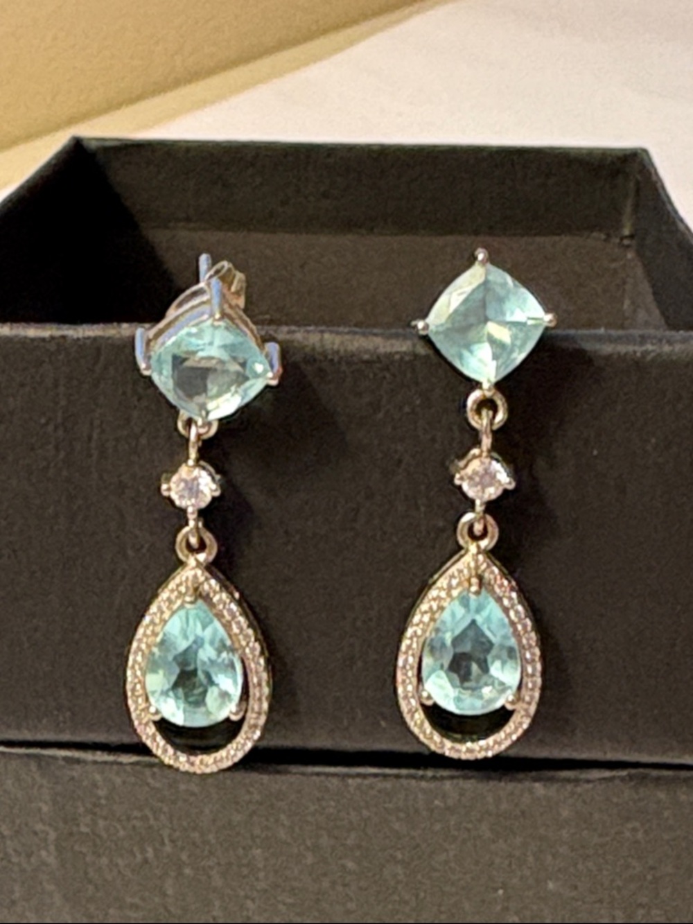 Sterling Silver Aqua Topaz Drop Dangle Earrings by Hespera